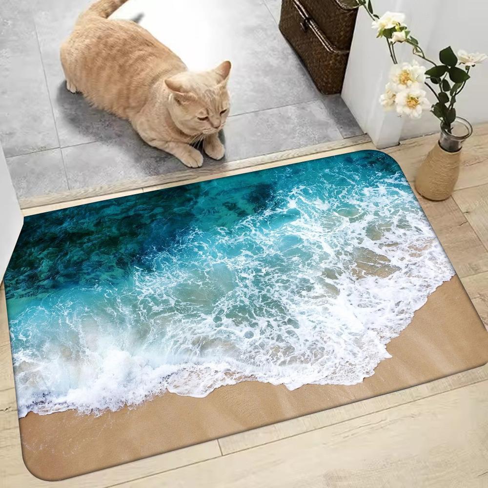 1 Stück Strand W-Wellen Fußmatte Zuhause Badezimmer Saugfähige Matten Rutschfeste Matten Heimdekor Zubehör
