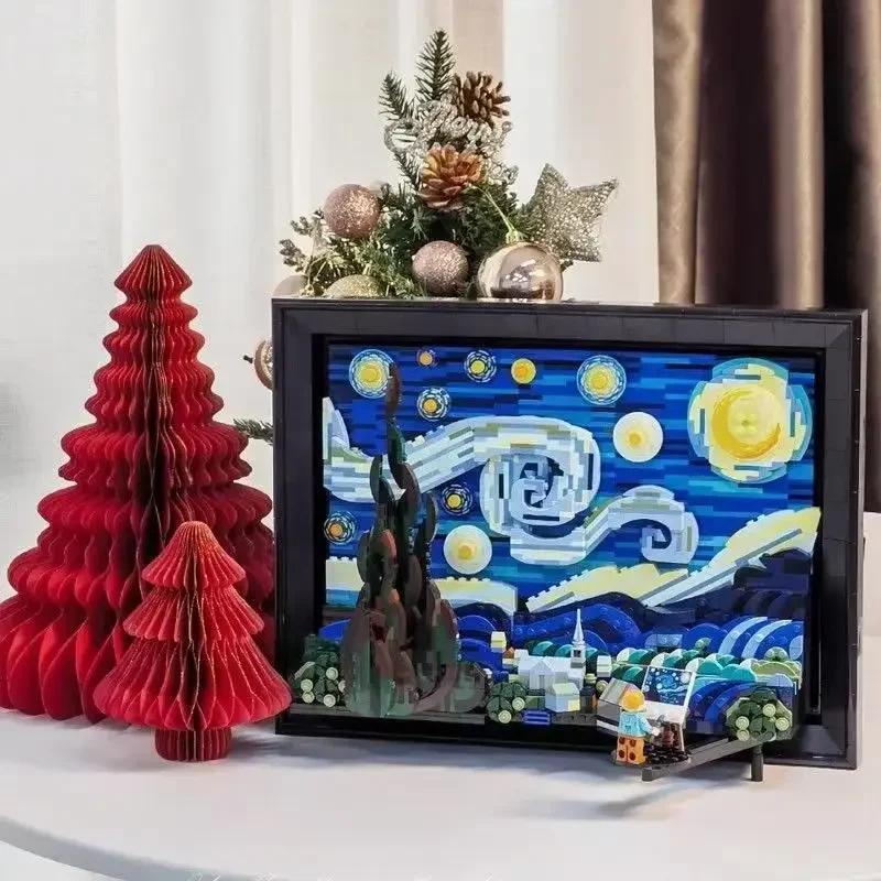 New World Masterpiece Vincent Van Gogh Pixel Painting Starry Night Micro Building Block Brick Creative Decorative Model Toy Gift