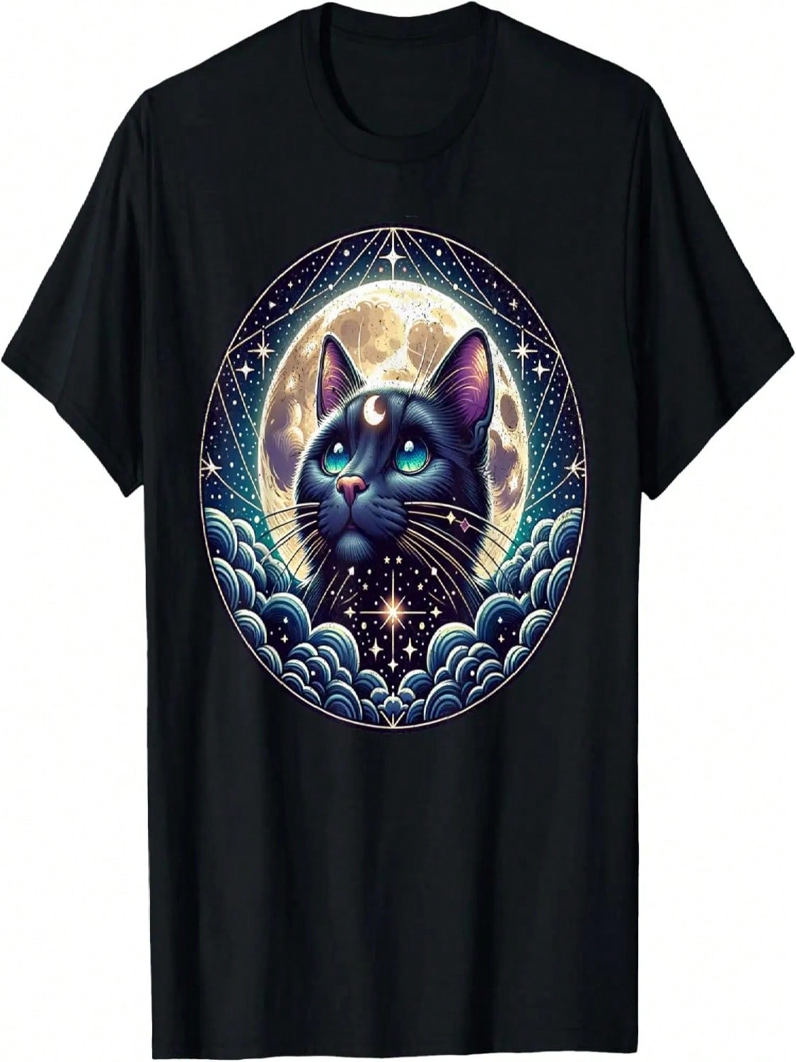 Mystical Cat Beneath A Radiant Full Moon T-Shirt S разноцветный
