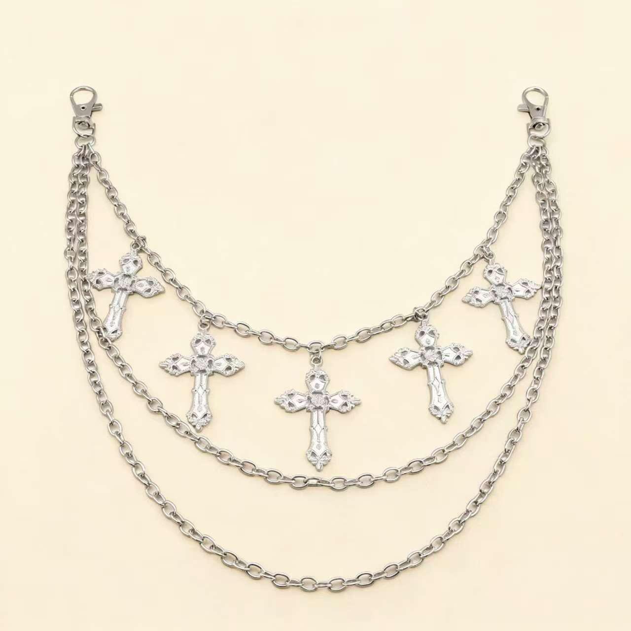 Unisex Retro Multi-layer Cross Pendant Pants Chain - Metal Chain Accessories for a Sweet & Spicy Style