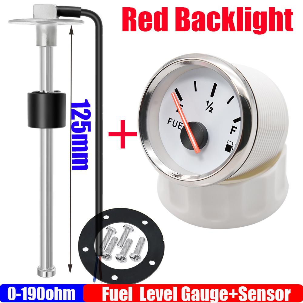 304 Stainless Steel Fuel Level Sensor 100-550mm for 0-190 OHM 52mm Fuel Level Gauge Red Backlight for Marine Car Boat 12V 24V