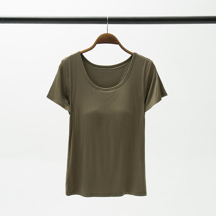Damen Sommer T-Shirt mit gepolsterten Cups ohne Bügel und kurzen Ärmeln