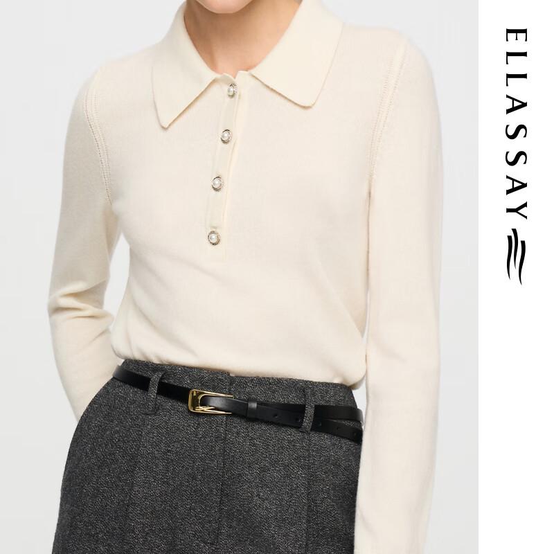 ELLASSAY Women's Merino Wool Blend Lapel Pullover Sweater
