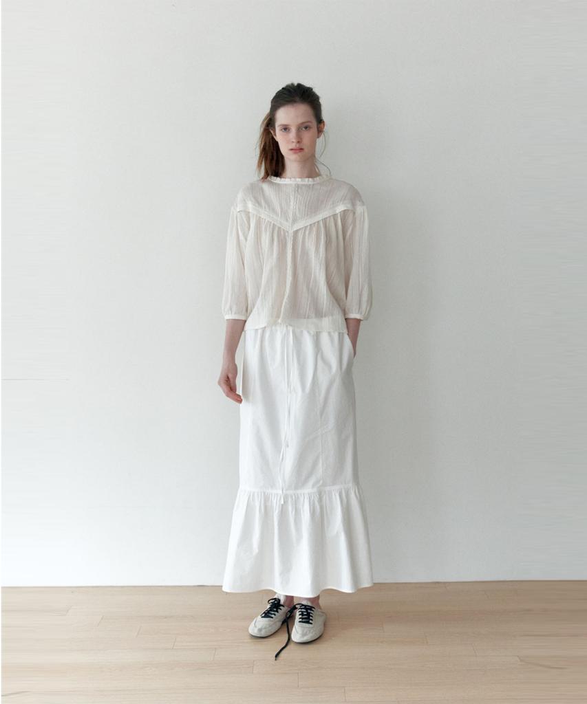 Deolil Trim White Long Skirt