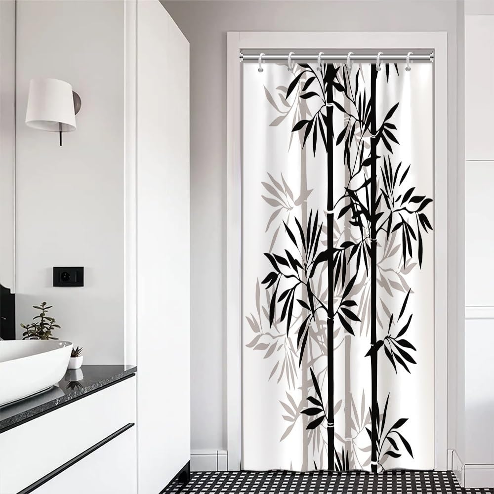 Green Bamboo Shower Curtain Bamboo 3D Printed Outdoor Bathroom Curtain Japanese Asian Zen Spa Spring Botanical Waterproof Fabric