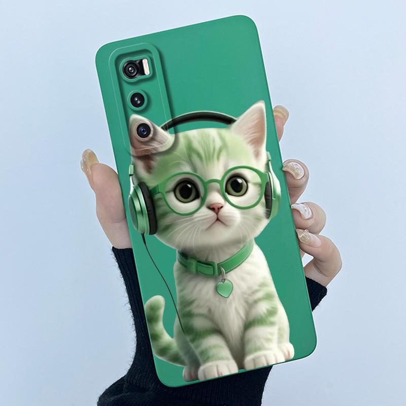 For Vivo V20 SE Case V2022 V2023 Lovely Cartoon Cat Liquid Silicone Soft TPU Shockproof Bumper For Vivo V20SE Phone Cover Funda