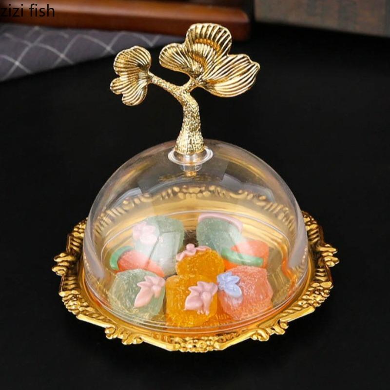 Metal Dessert Plate Transparent Acrylic Cover Dim Sum Dish Pastry Plate Bread Plates Fruit Tray Salad Bowl Snack Bowl Candy Dish