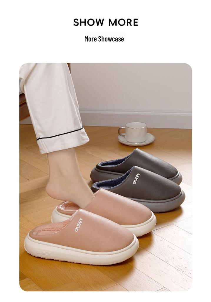 Winter Waterproof Non-slip Indoor/Outdoor Cotton Slippers for Men and Women - Plush, Warm, and Cozy.