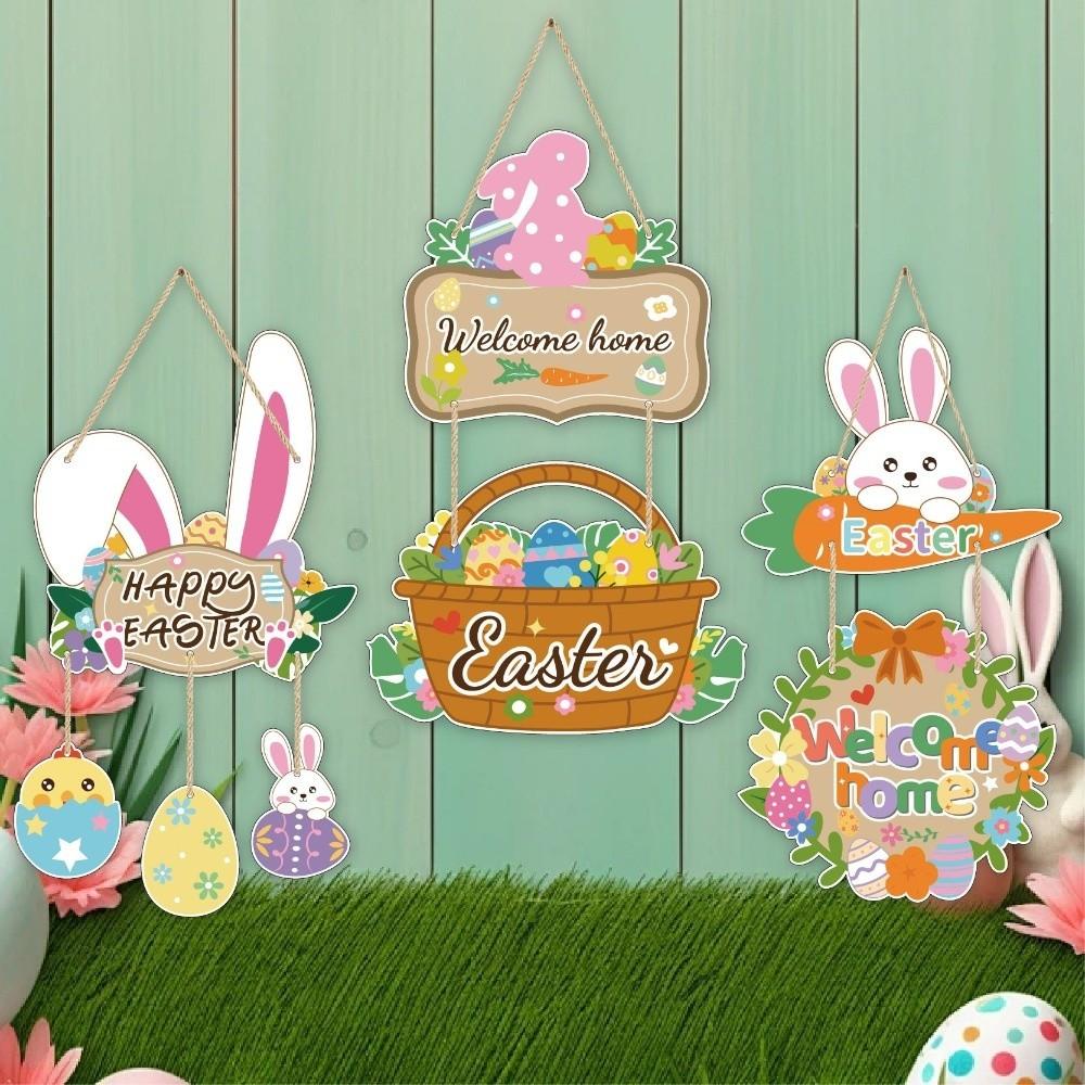 Cartoon Easter Door Hanger Colorful Easter Hanging Ornament Creative Bunny Egg Decor  Front Door