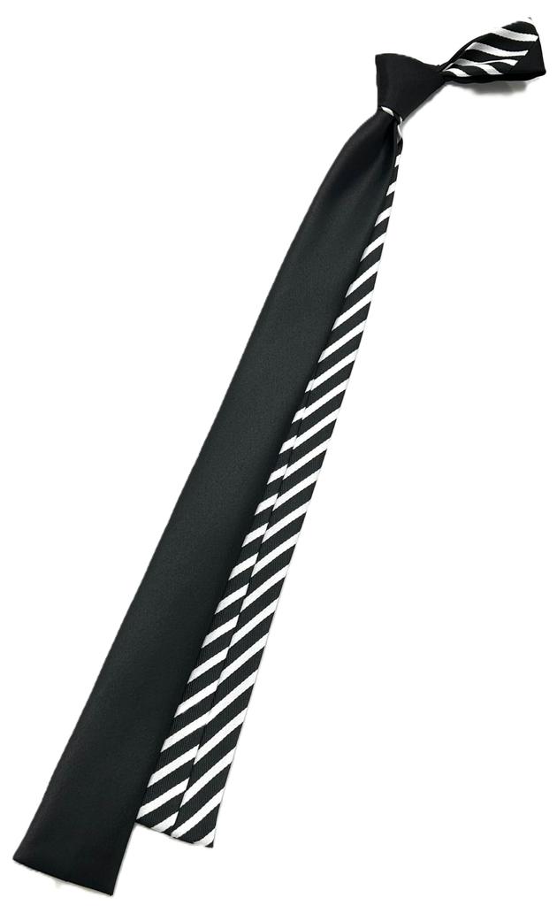 [HANG OVER] [Made in Japan] Reversible Stripe x Solid Color Necktie, 5cm Wide, for Dance Costumes, Outfits, Square Tie (BlackWhite)