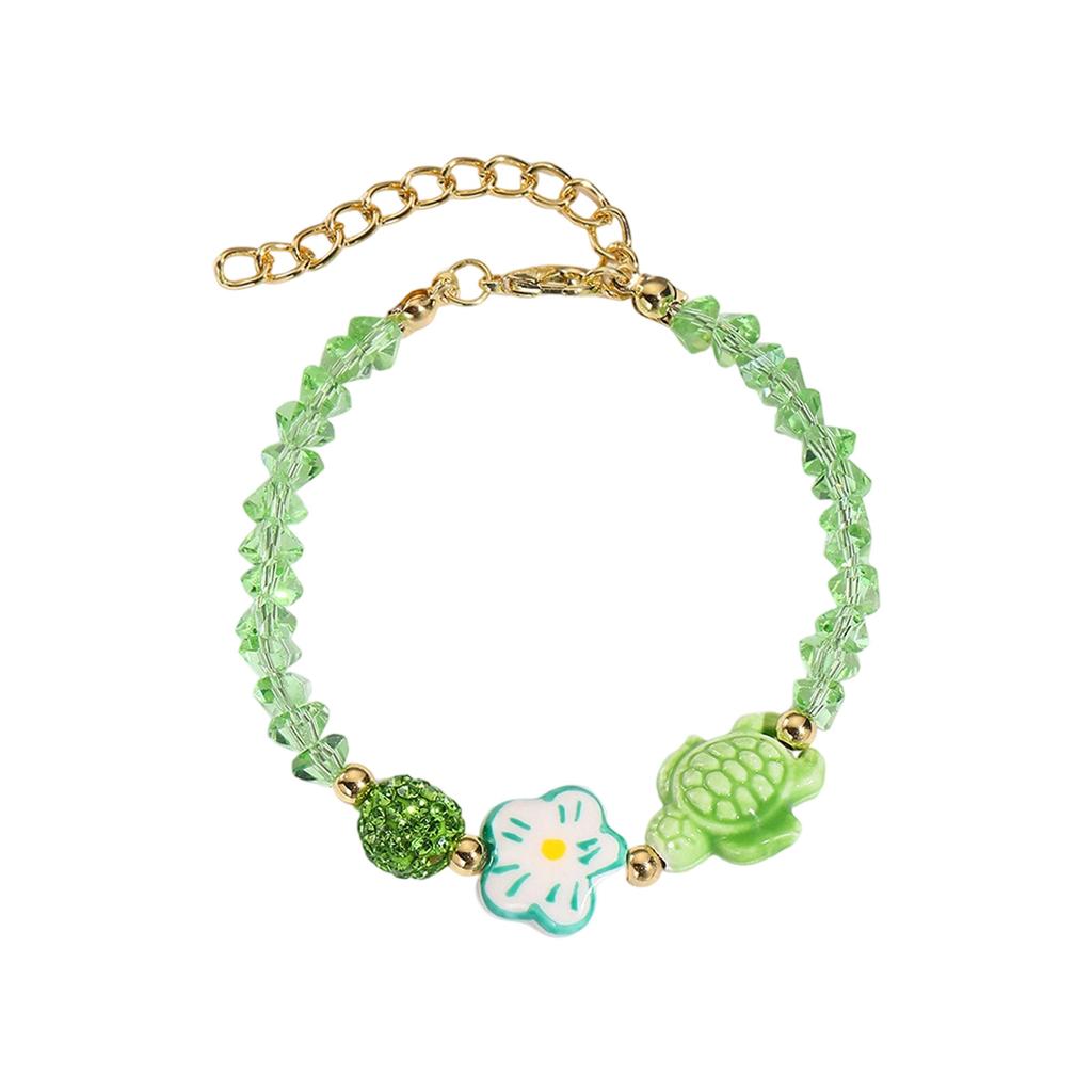 Handmade Ceramic Starfish Snail Beaded Bracelet With Sweet Crystals Accent Adjustable Length for Women Girls