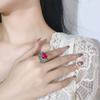 New Jewelry Ring Female Simulation Red Corundum Grandmother Green Blue Pointed Crystal Full Luxurious Setting High-end Women's