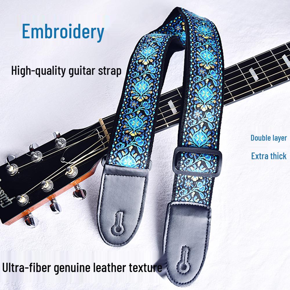 Premium Embroidered Guitar Strap for Acoustic and Electric Guitars