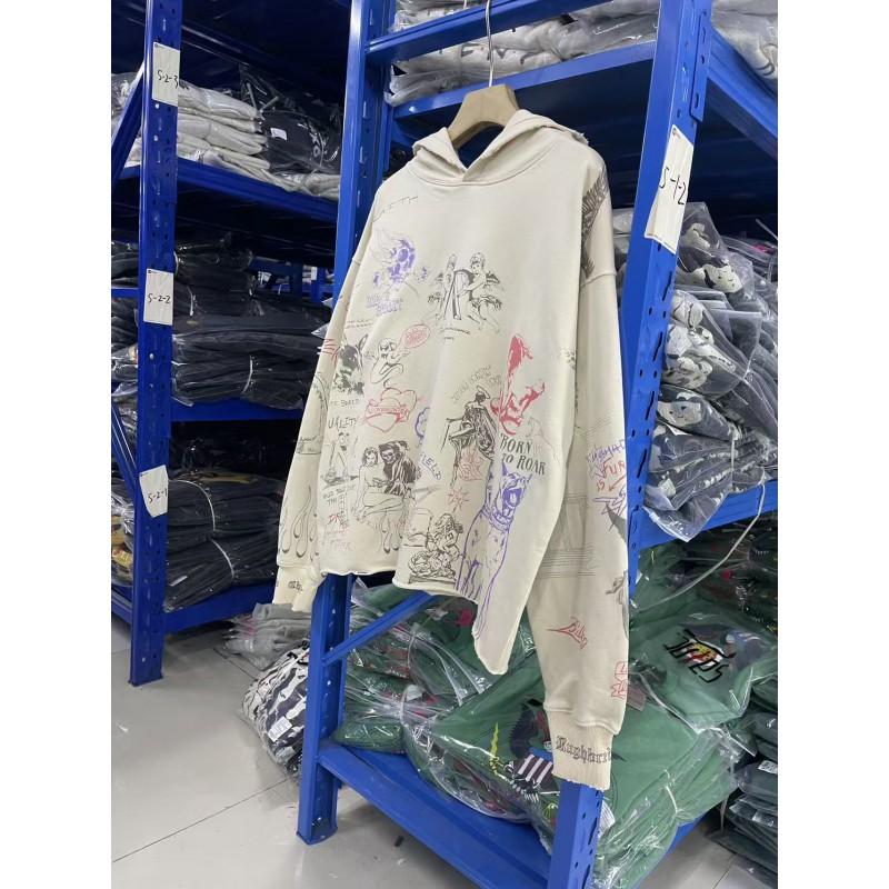 Mens Oversized Hooded Zip-Up Sweatshirt With Graphic Print Cotton Blend Fall Winter Streetwear