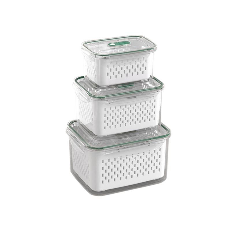 Fruit Storage Containers, Refrigerator Organizers And Storage With Removable Drain Baskets, Lids,