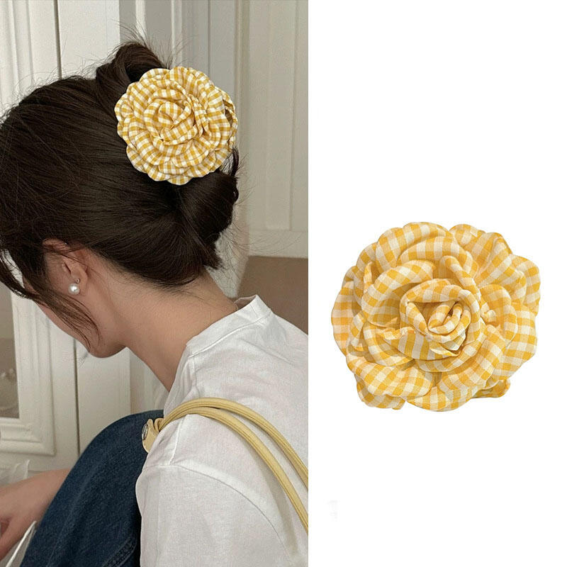 Elegante Karoblumen-Klaue Mode Pferdeschwanz-Haarnadeln Spangen Haiklammer Strand-Haarspange Für Damen Haarschmuck Neu