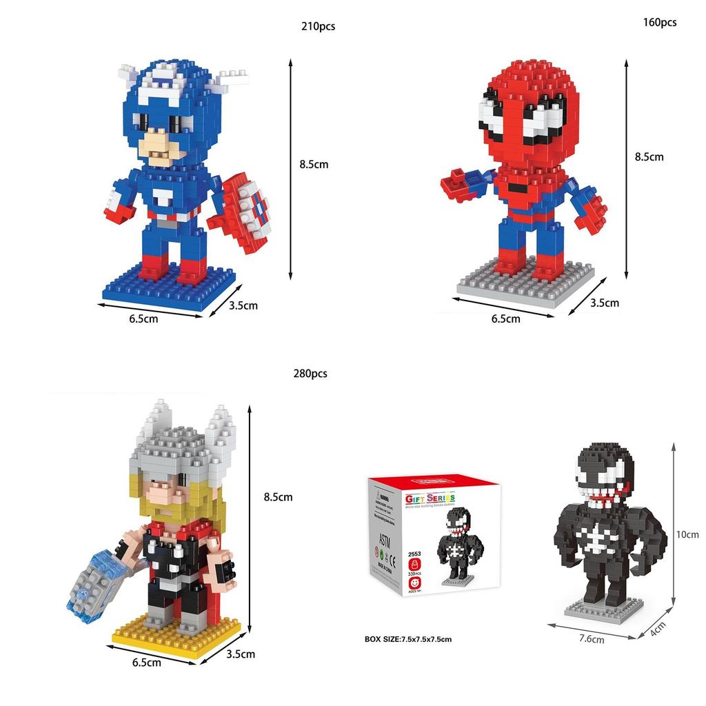 Marvel Spiderman Thor Iron Man Building Block Superhero Figure Kids Toys Gift