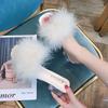 Wear one-word crystal high-heeled cool slippers Internet celebrity thick heel fairy wind fluffy slippers 2025 autumn and summer new