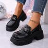 Loafers for Women – Spring New British Style Versatile Comfortable Slip-On Platform Leather Shoes, Round Toe Chunky Heel Casual Footwear