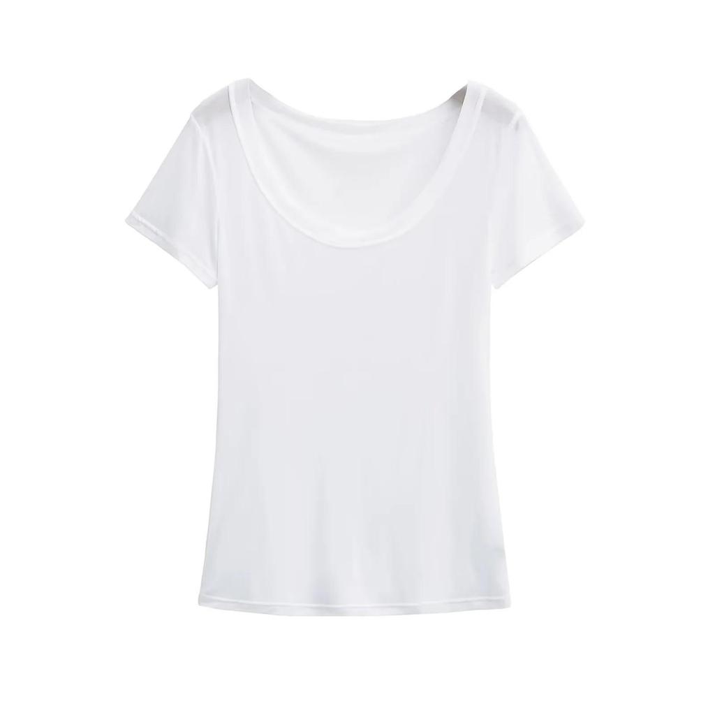2025 Summer Women's Lyocell U-Neck Loose-Fit Short-Sleeve Top
