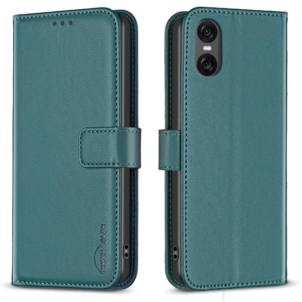 

BINFEN COLOR BF17 For Sony Xperia 10 VI Case PU Leather Magnetic Buckle Flip Phone Cover Green