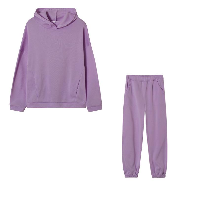 2024 Trendy Solid Color Hooded Sweatshirt & Casual Two-Piece Set for Autumn/Winter