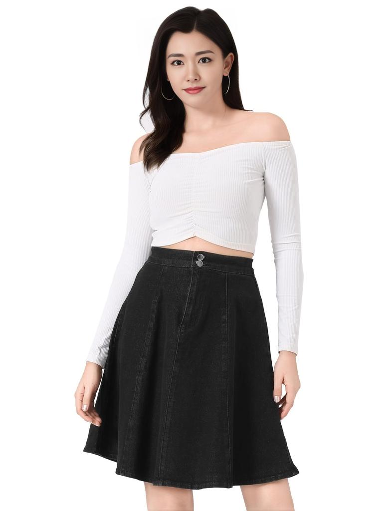 Allegra K Mini Skirt, Denim Skirt, Summer Pleated Skirt, Slimming, Stretchy, A-Line, Elegant, High-Waisted, Casual, Women's, Black, XL