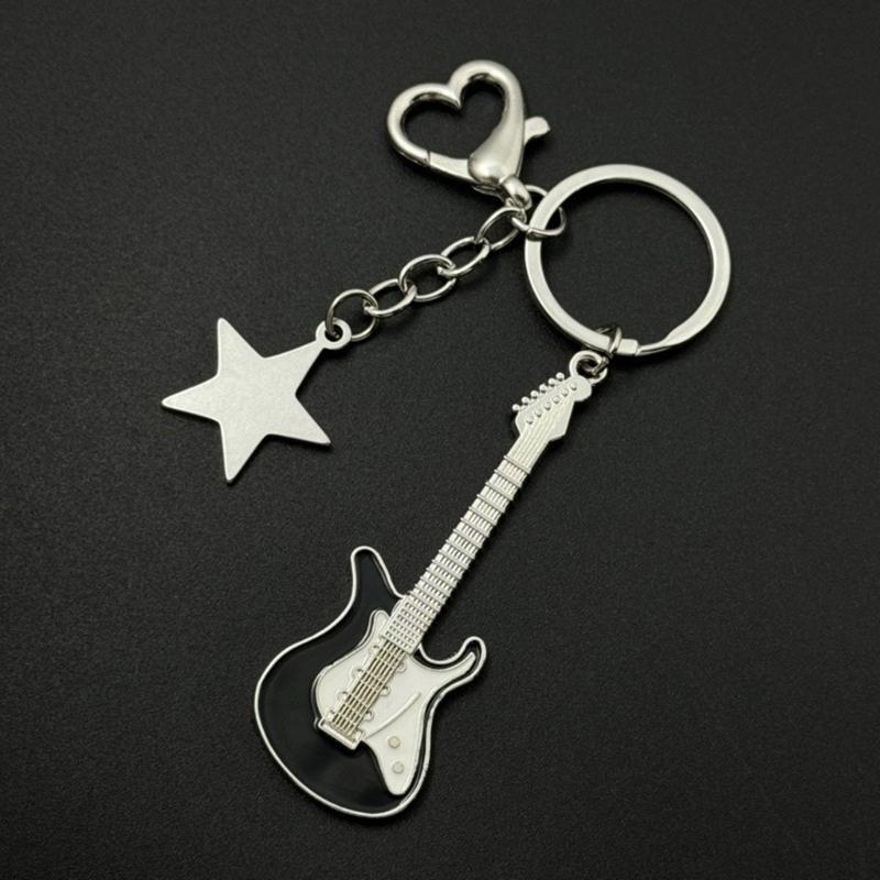 Fashion Star Guitar Keychain Pendant Simple Hanging Decorations Keyring Charm for Purse Bag Backpack Handbag