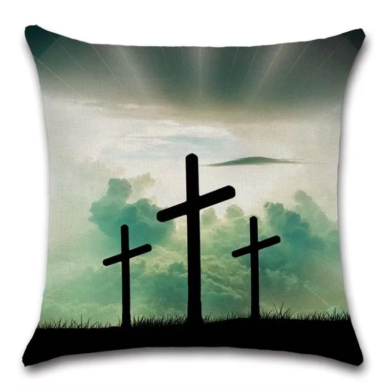 Jesus Christianity Cross Pattern Cushion Cover Cotton Linen Pillow Cover Decorative For Home Sofa Car Party Pillowcase 45X45Cm