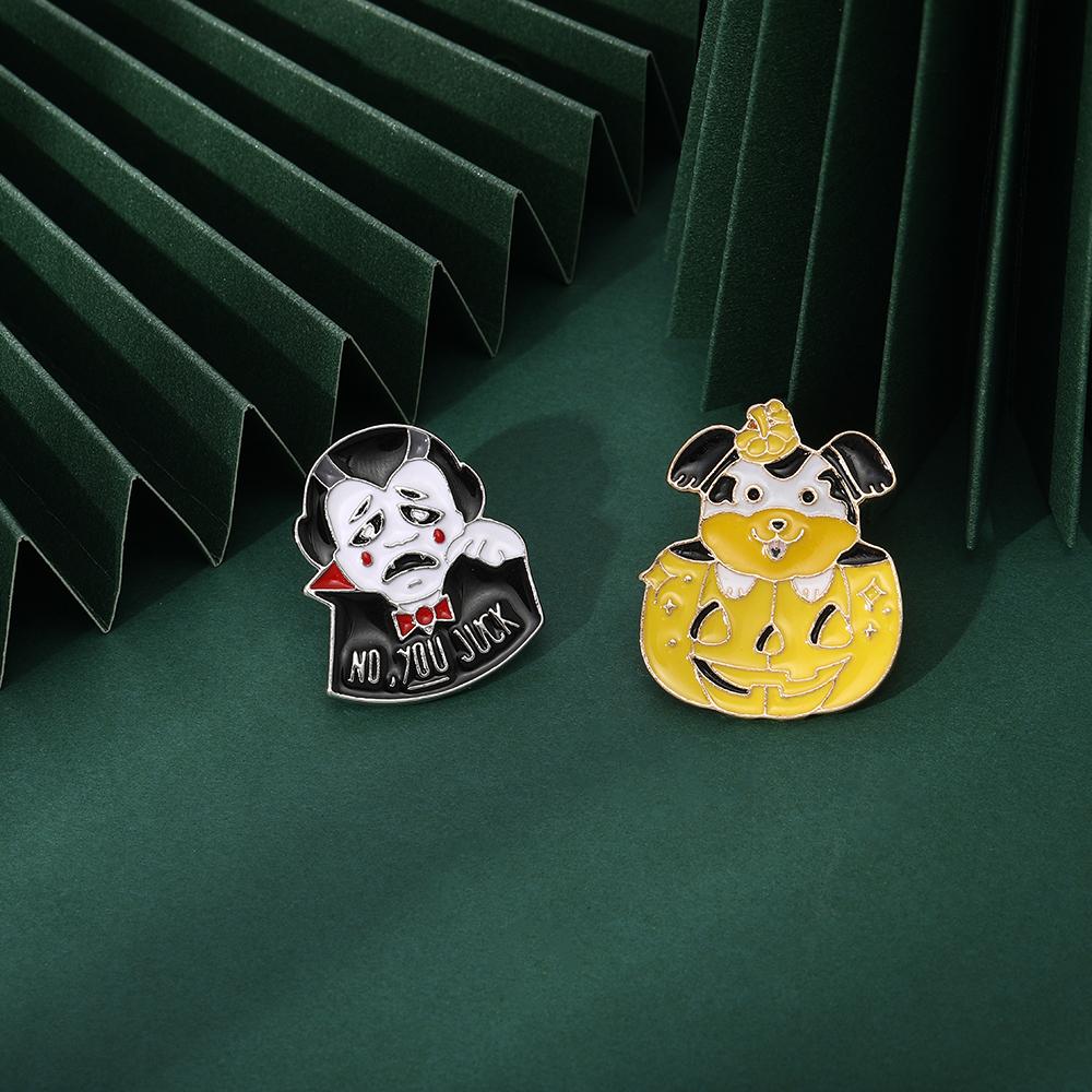Funny No You Juck Vampire Design Enamel Brooches Halloween Pumpkin Lantern Dog Shaped Pins Backpack Cosplay Badge