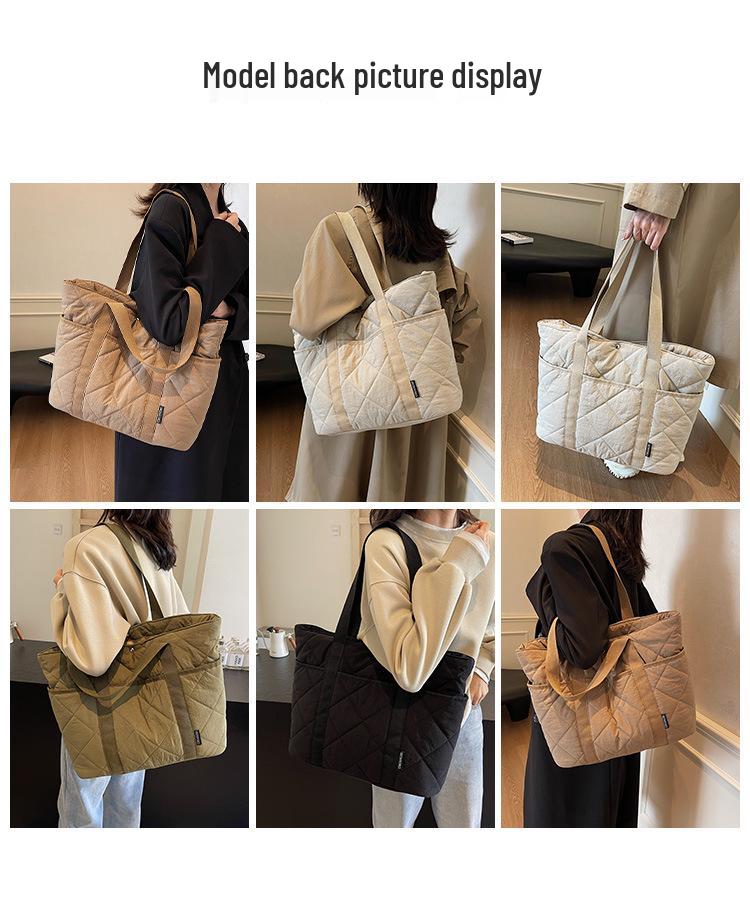 2025 Neue Übergroße Baumwollgepolsterte Tragetasche - Grenzüberschreitend Japan & Südkorea Herbst/Winter Schulterhandtasche für Damen