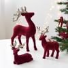 Christmas Reindeer Desktop Ornament Christmas Tree Decor Hanging Accessory Glittering Burgundy Flocked Deer Pendant Decoration