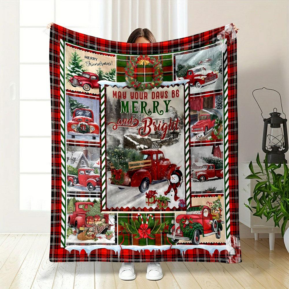 Christmas Red Truck Pattern Festive Winter Warm Blanket for Sofa Bed Blanket for Livingroom Couch lunch breakthrow for Friend's festival Gift
