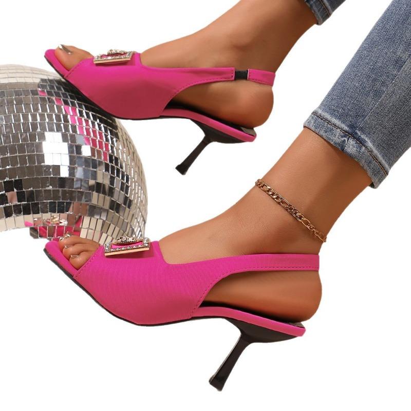 Spring and Summer New Open-toed Large Size Fine Heel High Heel Large Size Square Head Empty Word with Sandals Women