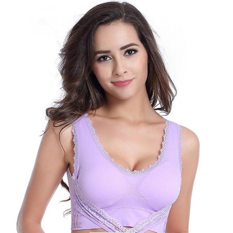 

Беспроводной спортивный бюстгальтер с кружевной отделкой и застежкой спереди - Поддержка пуш-ап для йоги и бега Extra Large