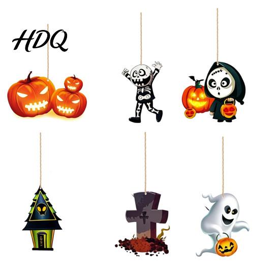Halloween Party Supplies 6Pcs Wooden Hanging Decoration Ghost Pumpkin Eyeball Decoration Pendant Ornament with Rope Spooky Holiday Decor Wall