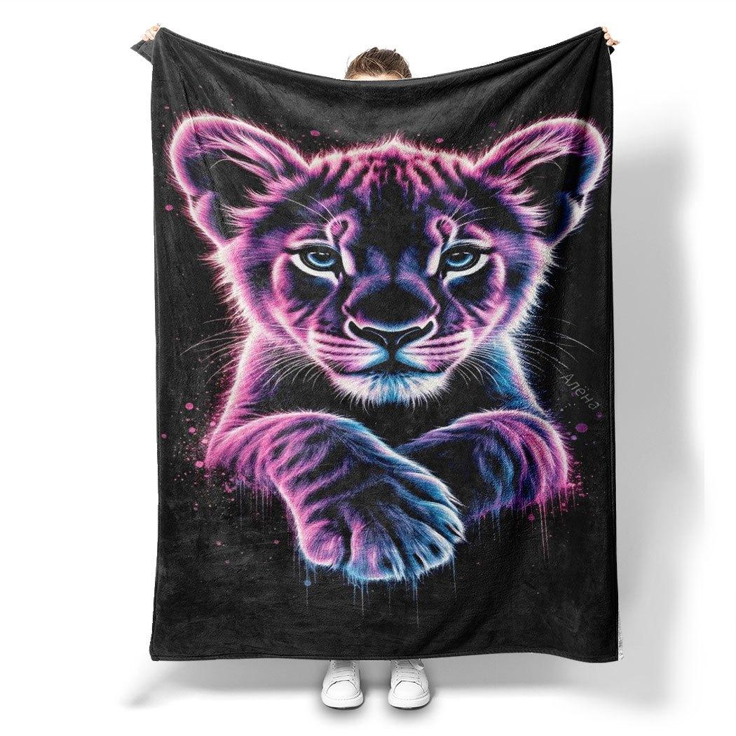 

Neon Tiger Print Flannel Throw Blanket Soft Cozy Fleece for Home Office Sofa and Car All Season Fun Gift 150x200cm 75x90cm