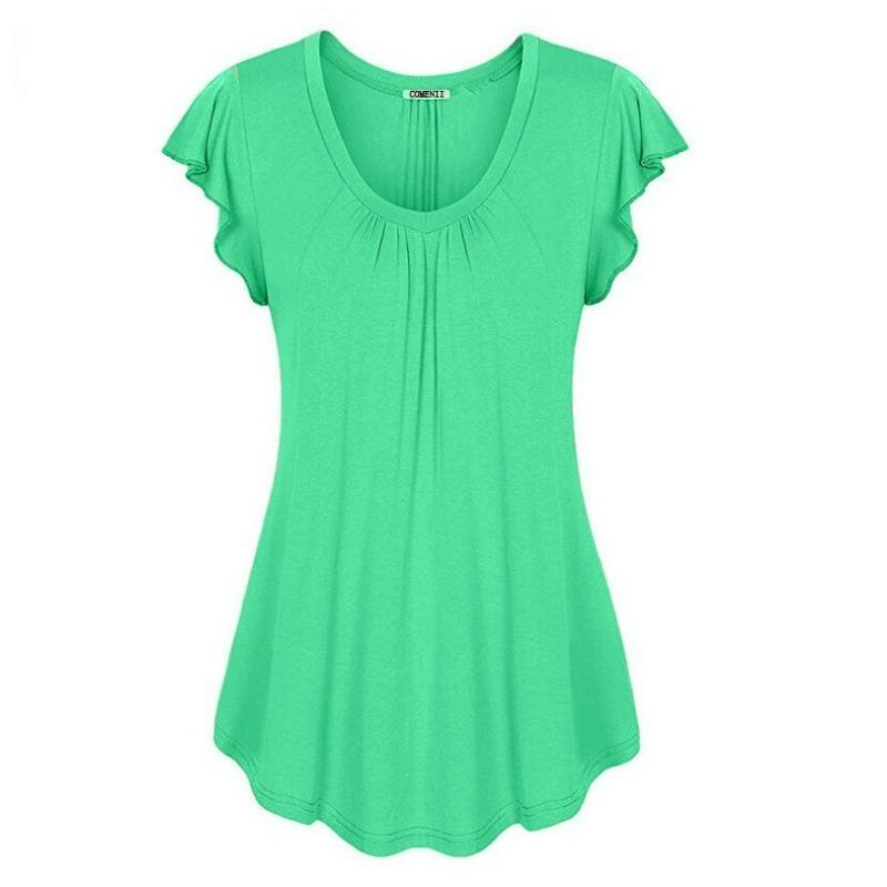 GMXIA Summer Women's Solid Colour Ruffle Sleeve Short Sleeve Dresses
