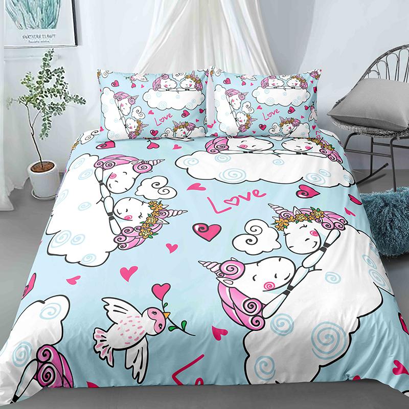 Cartoon Unicorn Duvet Cover Set With Pillowcase Queen King Size 2 3 Pcs Bedding For Kids Adults Polyester