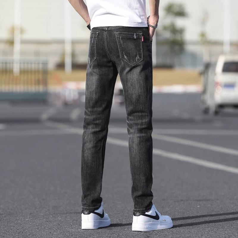 Men's Slim Straight Jeans Elastic Waist Drawstring Trendy Skinny Pants Stretchy Fashionable Durable Long Pants