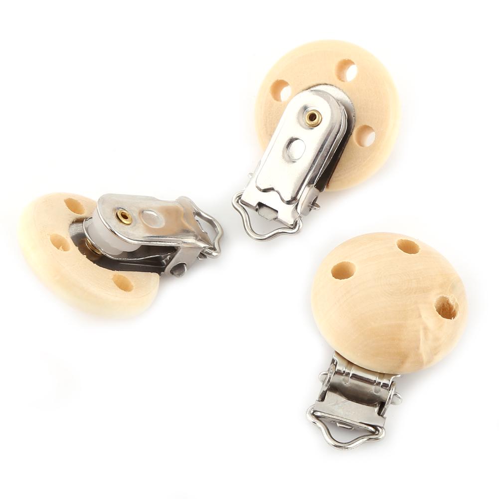 10 buc/lot Clip drăguț rotund din lemn natural pentru suzetă de bebeluș, șarm, cleme pentru tetină de bebeluș, 3 găuri