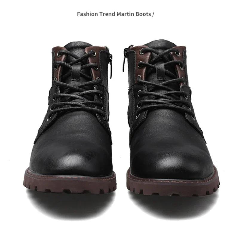 Fashion Leather Men Ankle Boots High Top Outdoor Work Footwear Motorcy Clevintage Cowboy Boot Fashion Men's Casual Shoes Zapatillas Male
