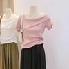 Summer Women's Off Shoulder Asymmetrical Short Sleeve T-Shirt Slim Fit Knit Casual Top