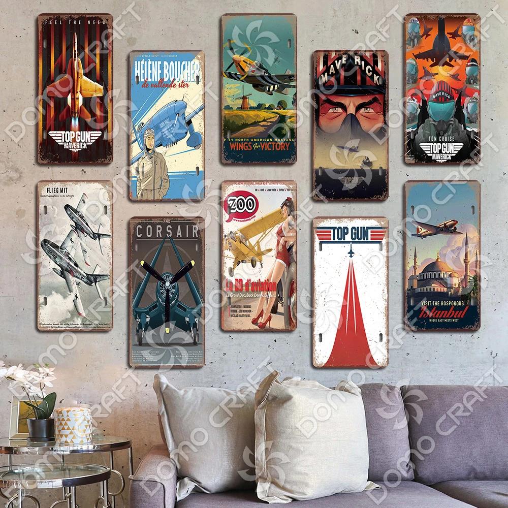 Air Races Metal Plate Tin Signs Retro Top Gun Airplane Metal Poster Garage Club Bar Home Wall Decoration 15x30cm