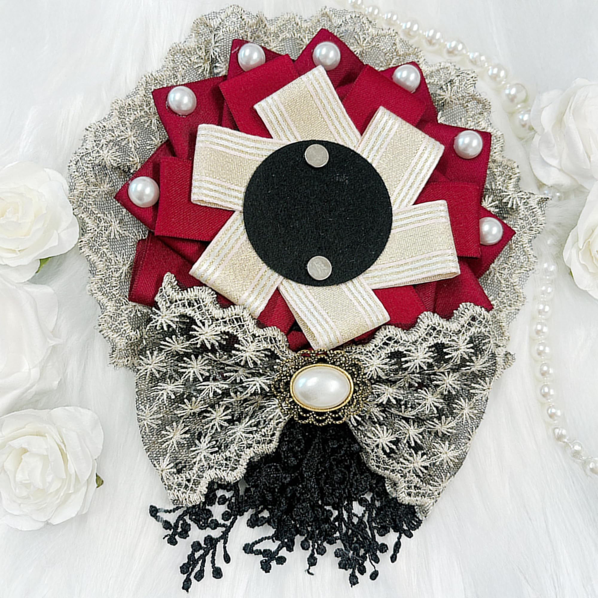 

Кружевная лента Ошикацу Магнит Отакукацу 57мм 75мм Розетка Значок-розетка/Красный [Б/У]