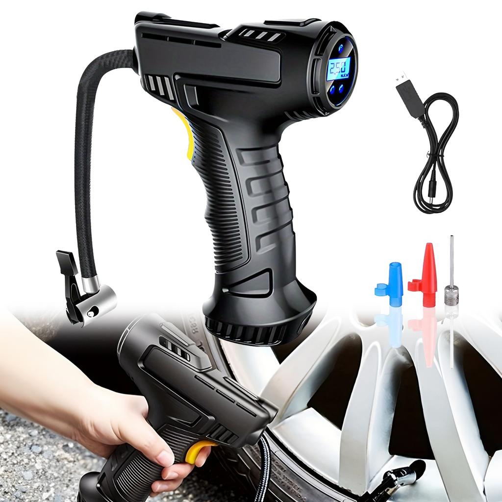 Portable Handheld Car Tire Inflator Wireless USB Rechargeable LED Display Screen Pressure Monitor Automatic Inflation
