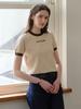 JE NE SAIS QUOI Logo Tipping Short Sleeve Knit_Brown