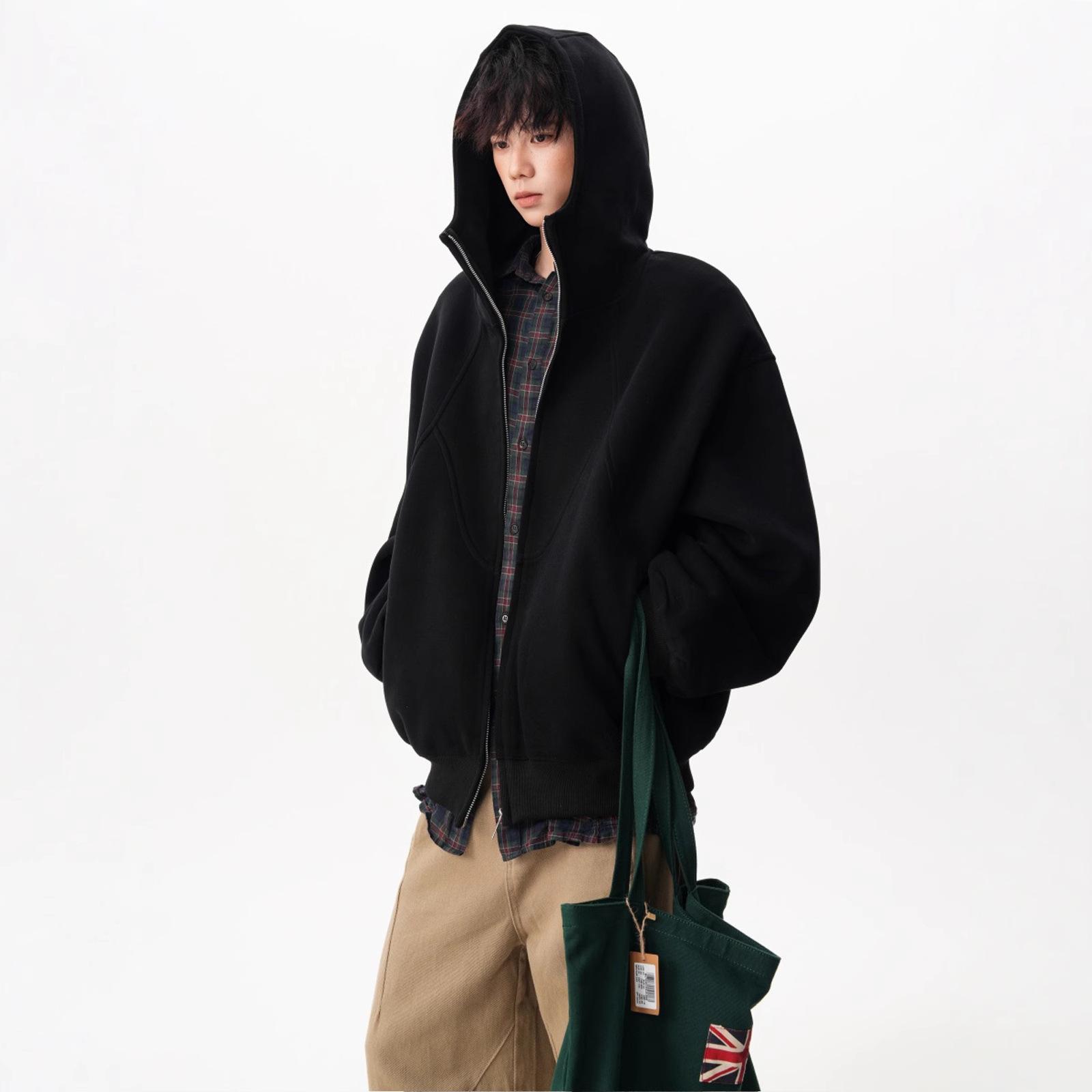 

Hooded Sweater Men s and Women s Autumn Trendy Brand Splicing Design Sense Casual Loose Couple Zipper Shirt XXXL чорний