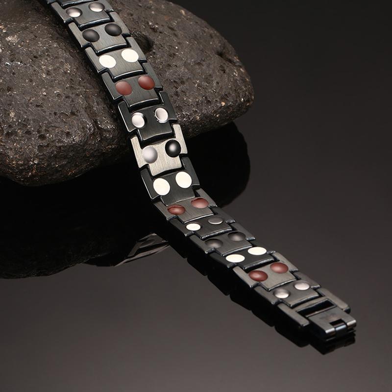 Vinterly Black Bracelet Men Hand Chain Link Energy Health Germanium Magnetic 15mm Stainless Steel Jewelry Women Male Waterproof
