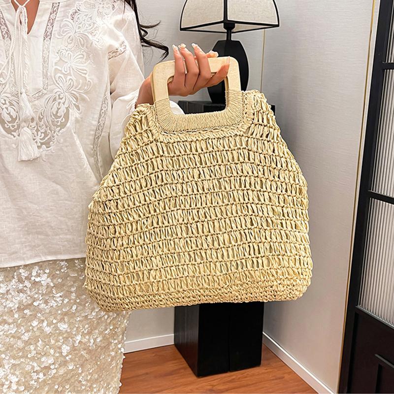 Elegant Female Square Shopper Totes Summer High-quality Straw Bag Women's Designer Large Capacity Handbag Woven Travel Beach Bag